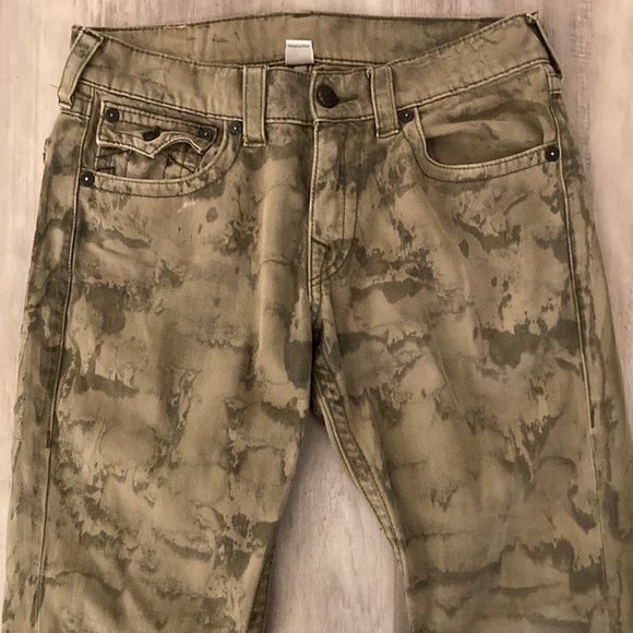 True Religion Men’s Straight Green Tie Dye Acid Wash Camo Jeans Pants Waist 31 - Picture 1 of 4